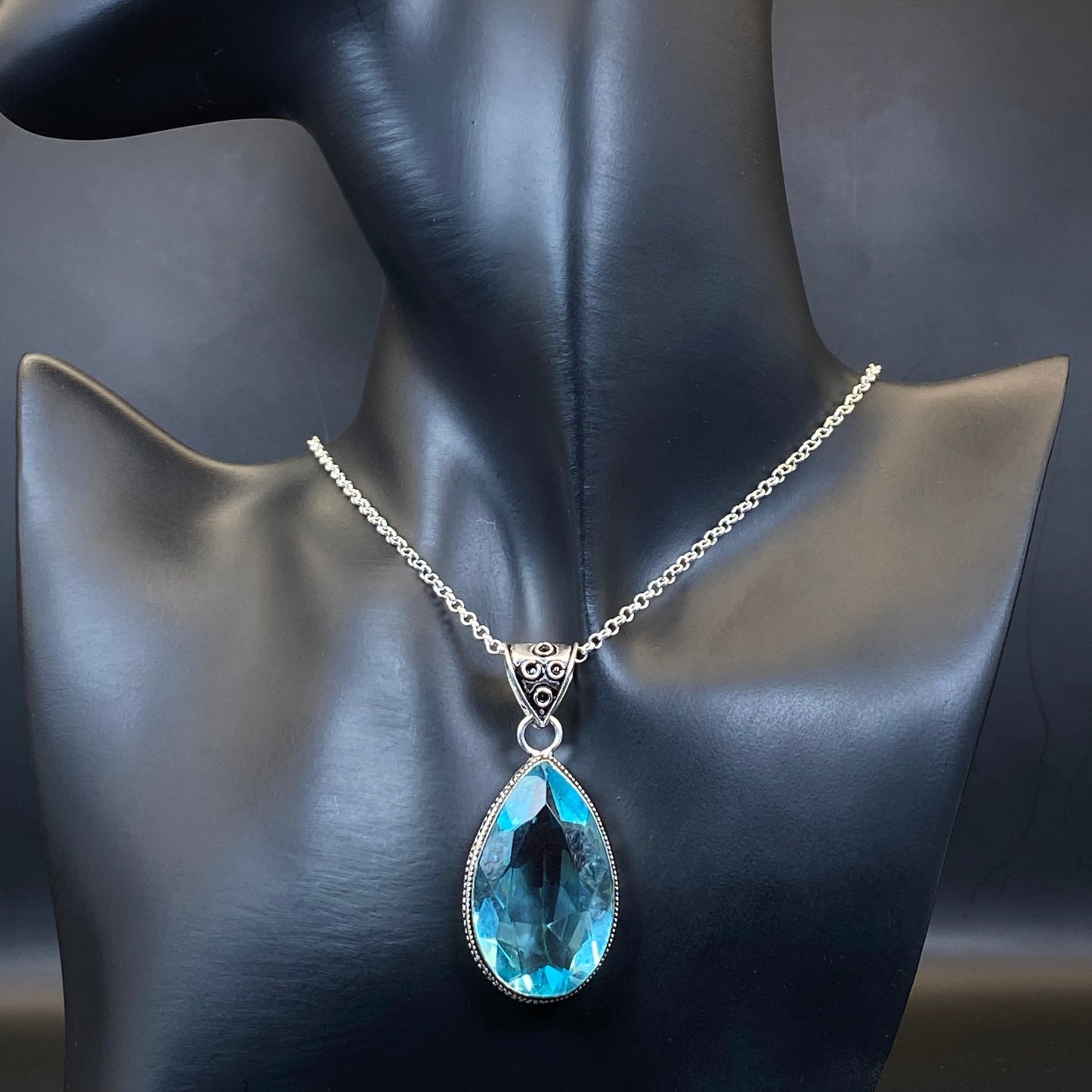.925 Sterling Silver Swiss Blue Topaz Teardrop Pendant #1