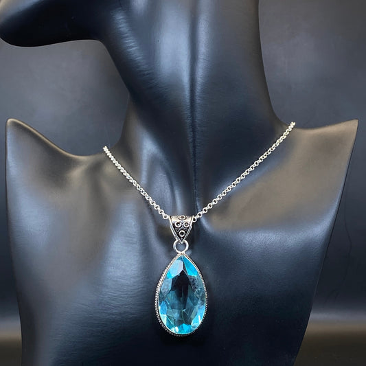 .925 Sterling Silver Swiss Blue Topaz Teardrop Pendant #1