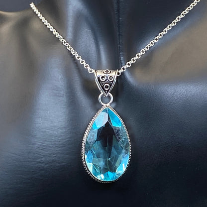 .925 Sterling Silver Swiss Blue Topaz Teardrop Pendant #1