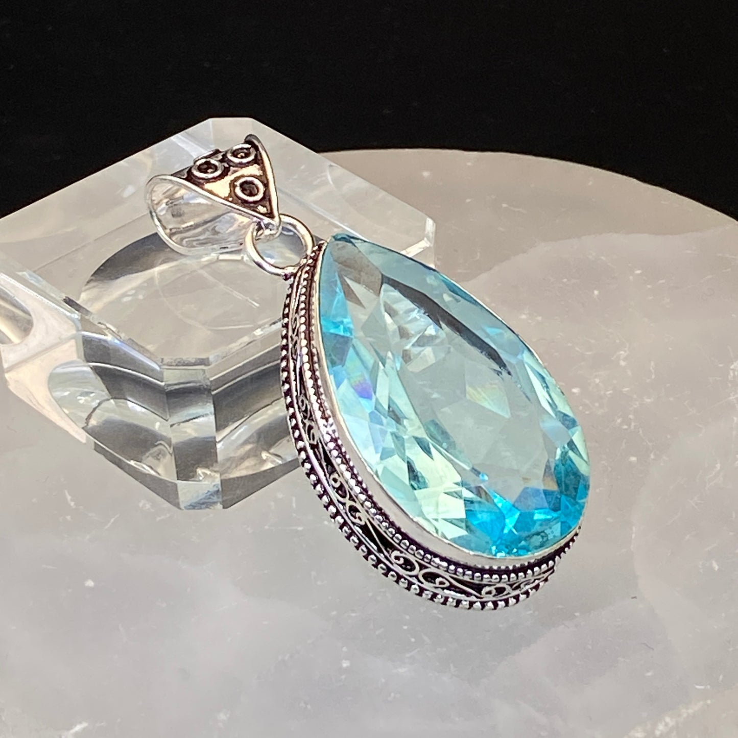 .925 Sterling Silver Swiss Blue Topaz Teardrop Pendant #1