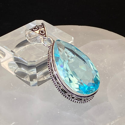 .925 Sterling Silver Swiss Blue Topaz Teardrop Pendant #1