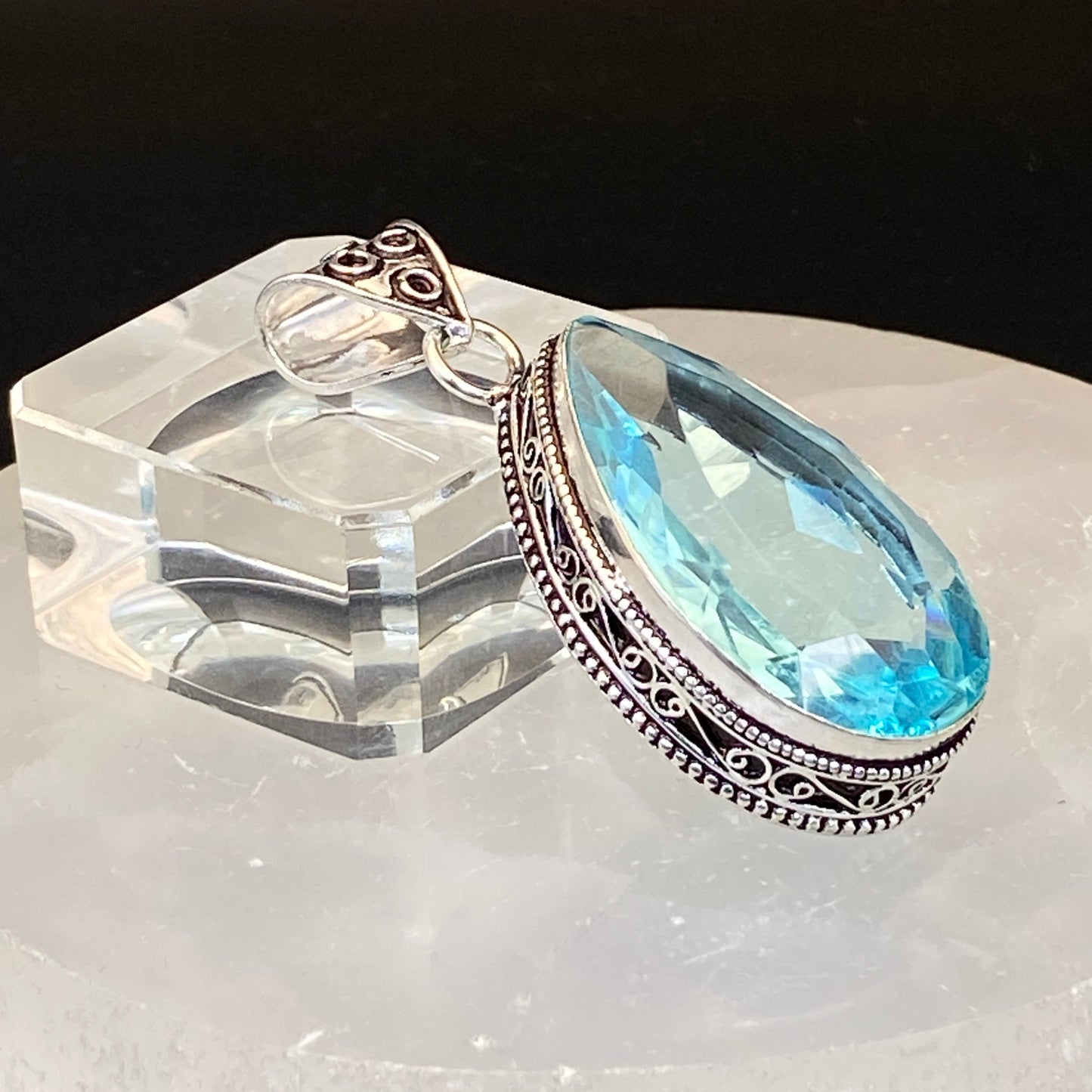 .925 Sterling Silver Swiss Blue Topaz Teardrop Pendant #1
