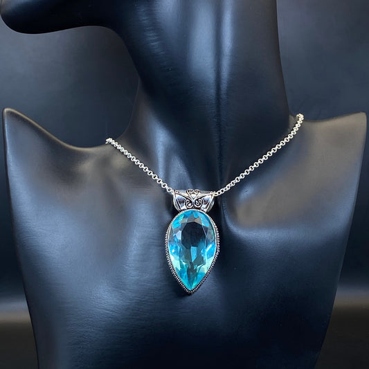 .925 Sterling Silver Swiss Blue Topaz Teardrop Pendant #2