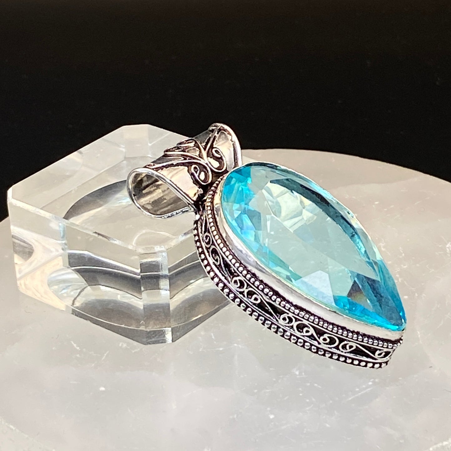 .925 Sterling Silver Swiss Blue Topaz Teardrop Pendant #2