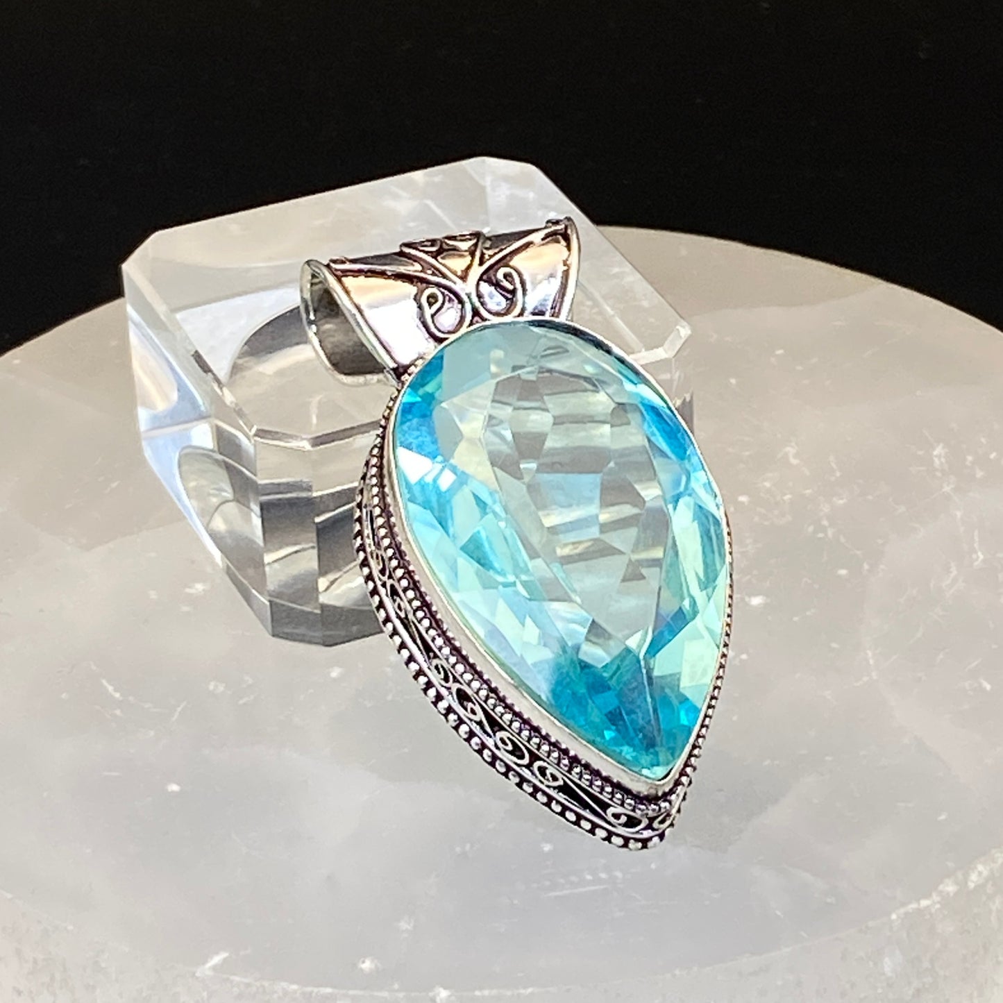 .925 Sterling Silver Swiss Blue Topaz Teardrop Pendant #2