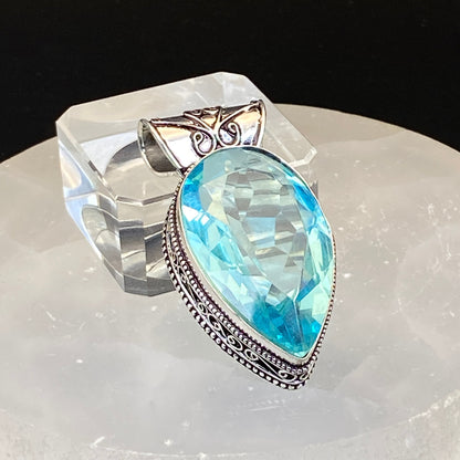 .925 Sterling Silver Swiss Blue Topaz Teardrop Pendant #2