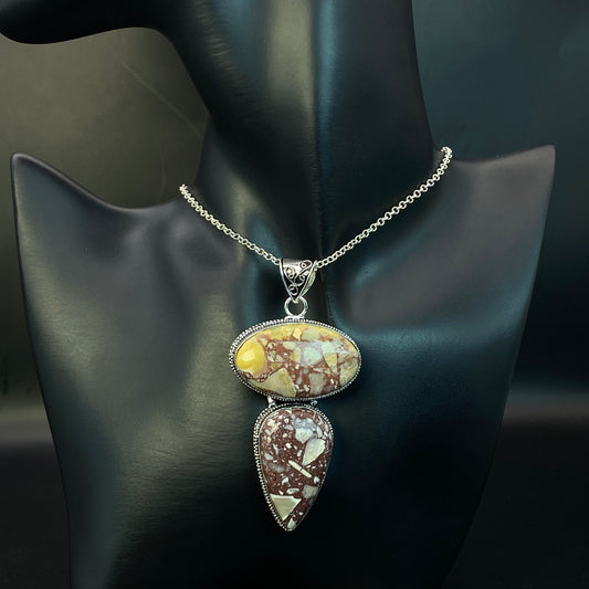 .925 Sterling Silver Brecciated Mookaite Jasper Pendant - HUGE!