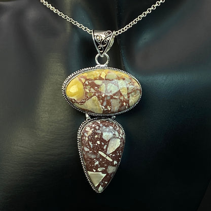 .925 Sterling Silver Brecciated Mookaite Jasper Pendant - HUGE!