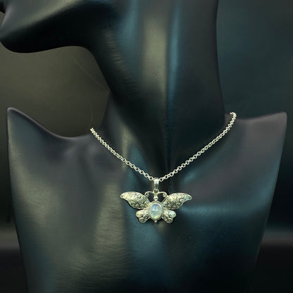 .925 Sterling Silver Rainbow Moonstone Butterfly Pendant