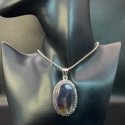 .925 Sterling Silver Candy Fluorite Oval Pendant #1 - Large