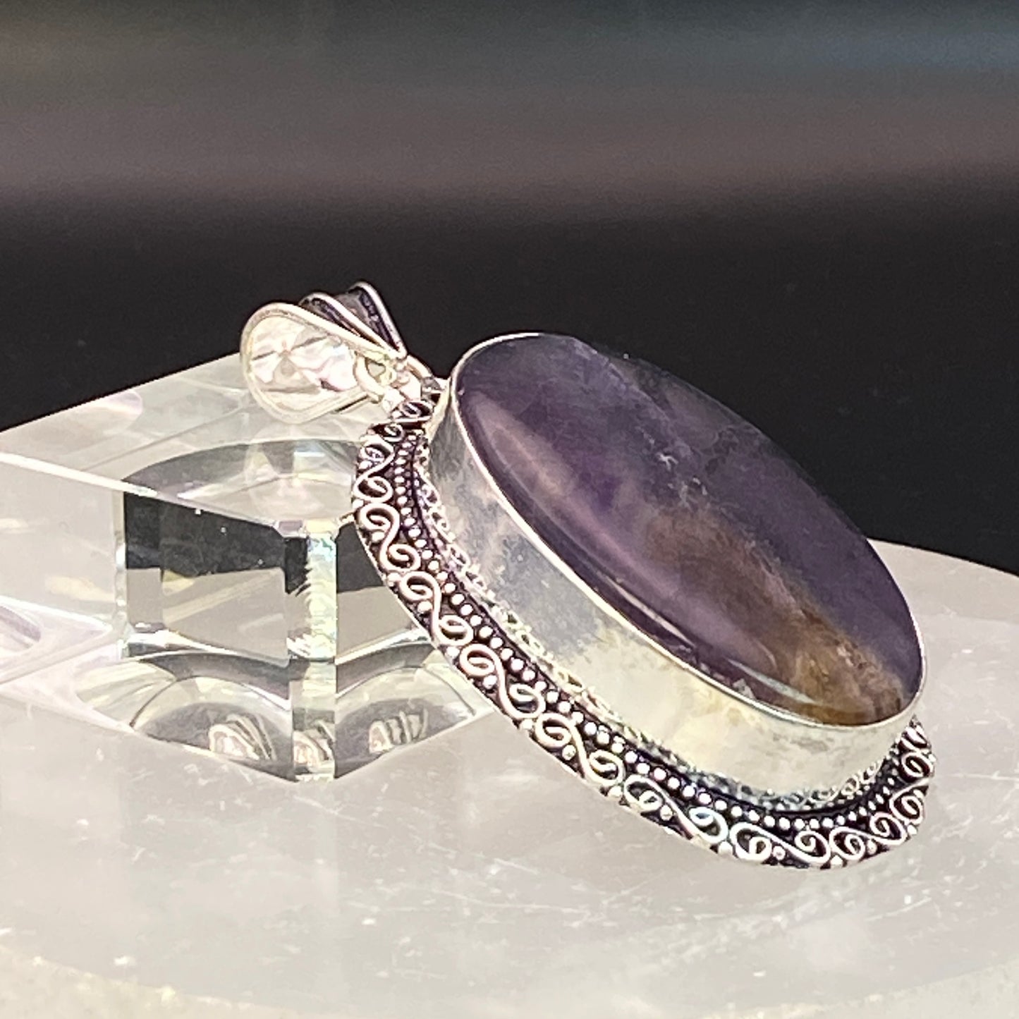 .925 Sterling Silver Candy Fluorite Oval Pendant #1 - Large