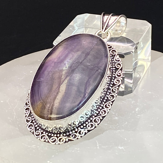 .925 Sterling Silver Candy Fluorite Oval Pendant #1 - Large