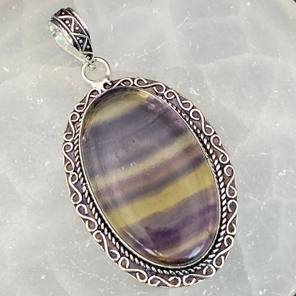 .925 Sterling Silver Fluorite Oval Pendant #2 - Large