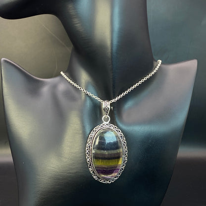 .925 Sterling Silver Fluorite Oval Pendant #2 - Large