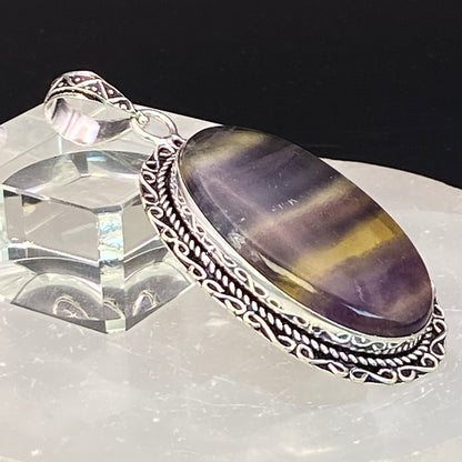 .925 Sterling Silver Fluorite Oval Pendant #2 - Large