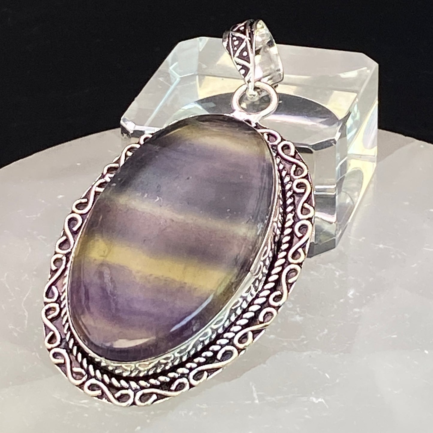 .925 Sterling Silver Fluorite Oval Pendant #2 - Large