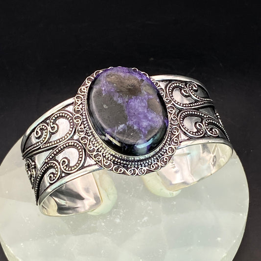 .925 Sterling Silver Charoite Cuff