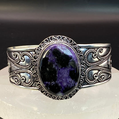 .925 Sterling Silver Charoite Cuff