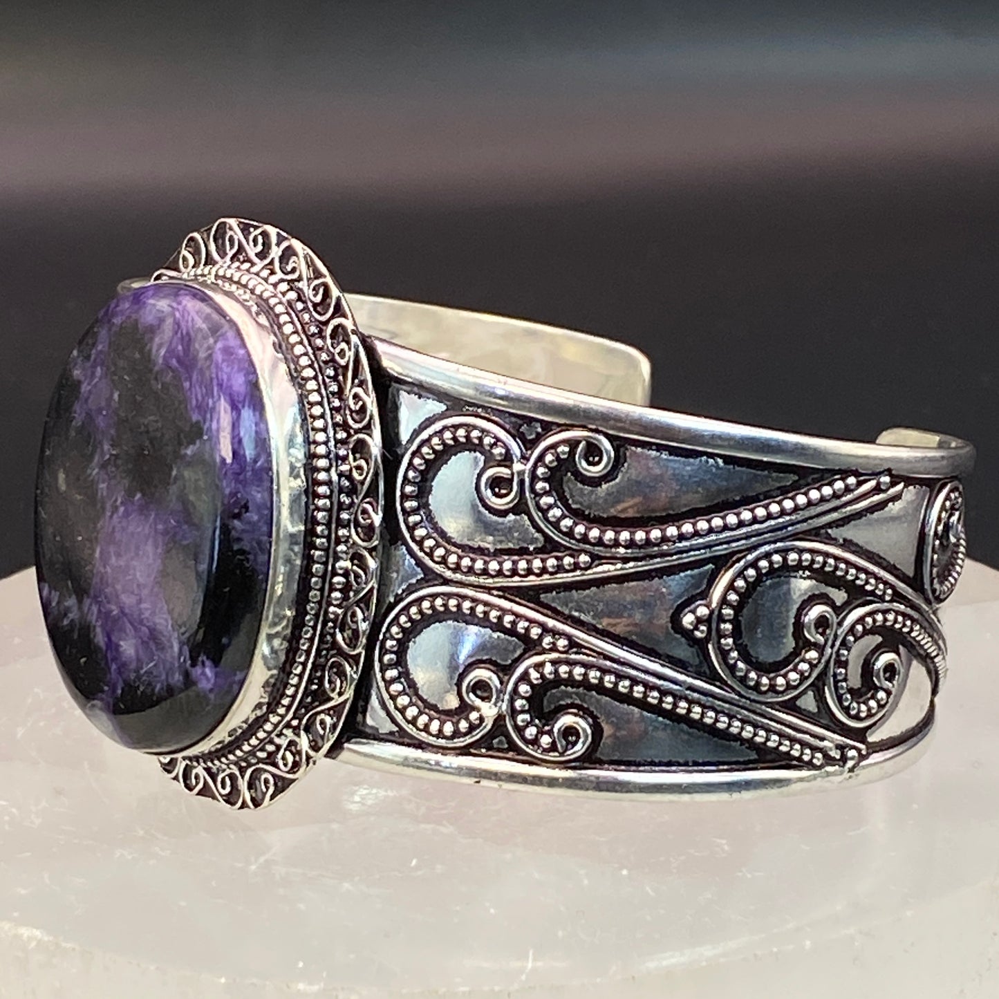 .925 Sterling Silver Charoite Cuff