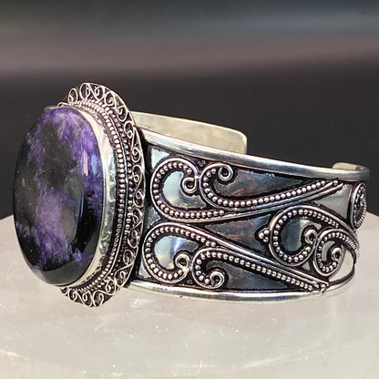 .925 Sterling Silver Charoite Cuff