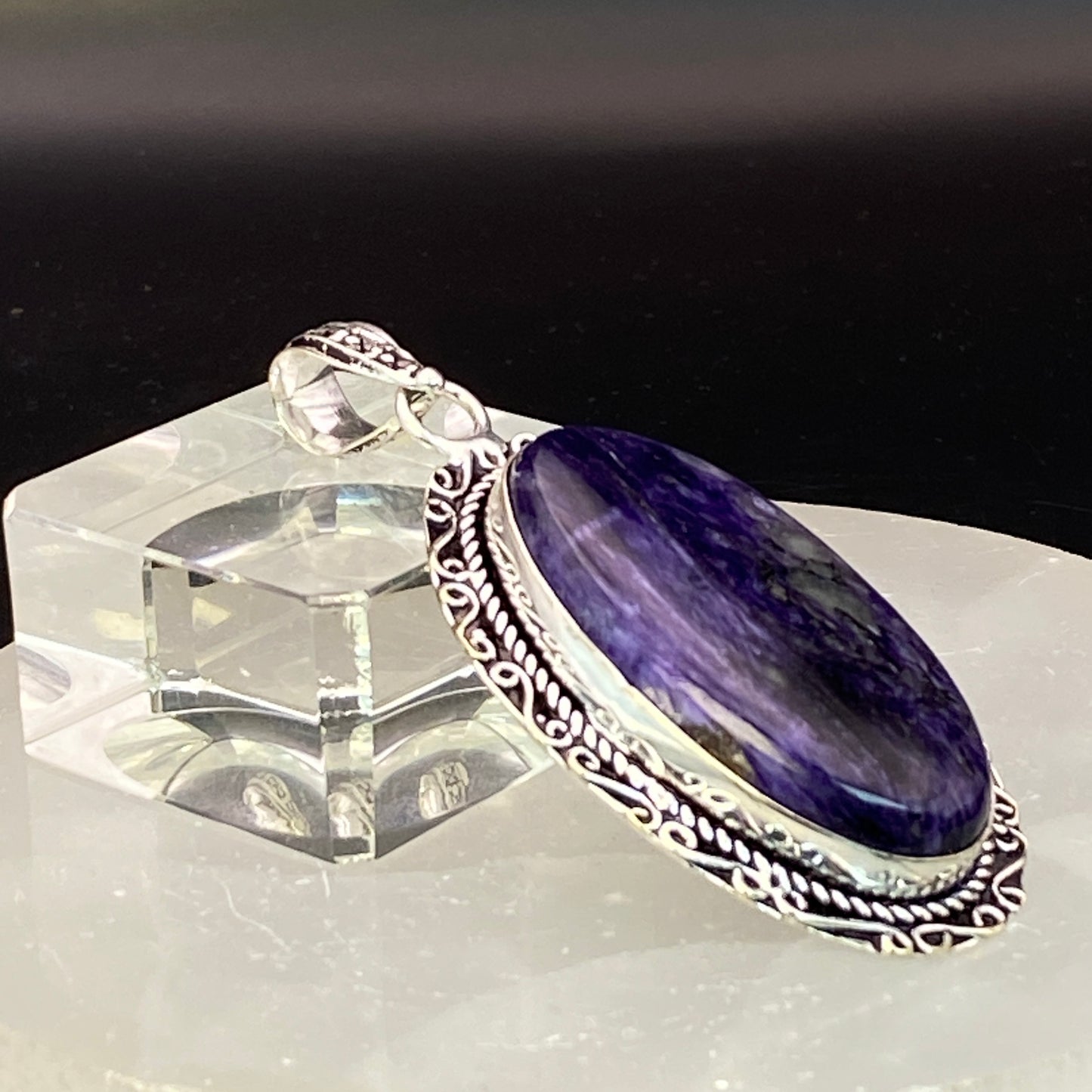.925 Sterling Silver Charoite Oval Pendant