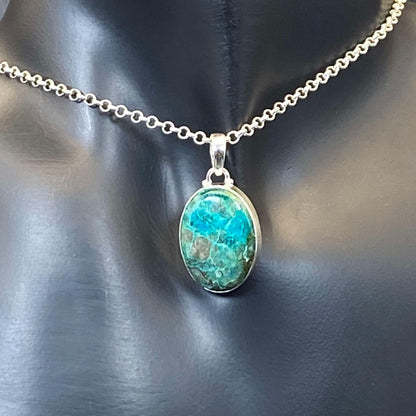 .925 Sterling Silver Chrysocolla Oval Pendant