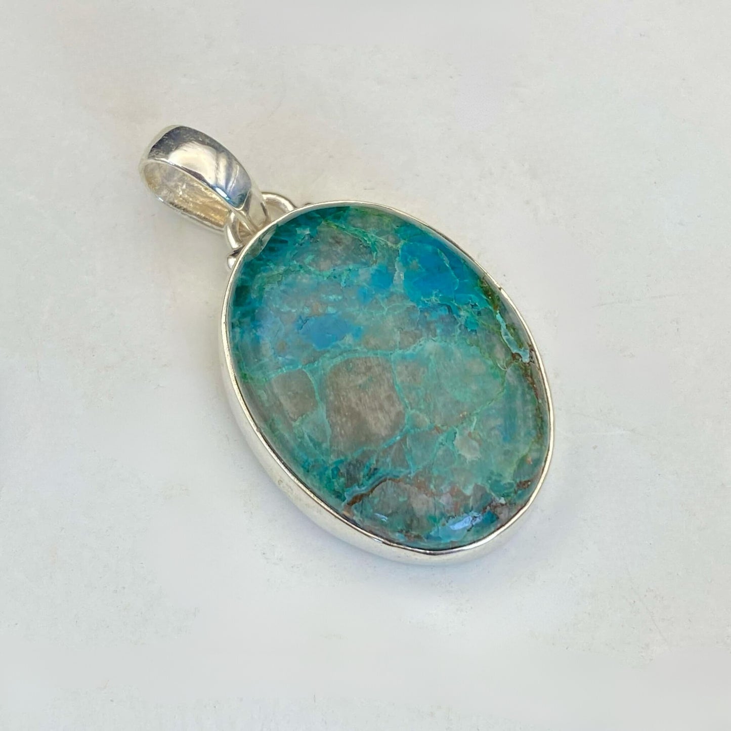 .925 Sterling Silver Chrysocolla Oval Pendant