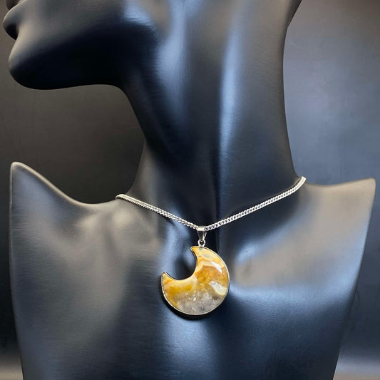 .925 Sterling Silver Crazy Lace Agate Moon Pendant #1