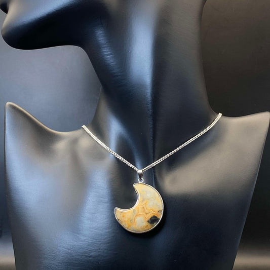 .925 Sterling Silver Crazy Lace Agate Moon Pendant #2