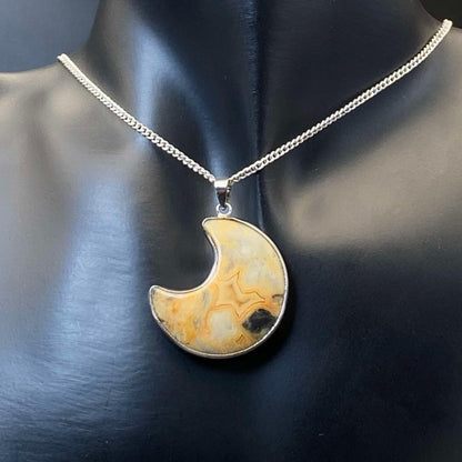 .925 Sterling Silver Crazy Lace Agate Moon Pendant #2