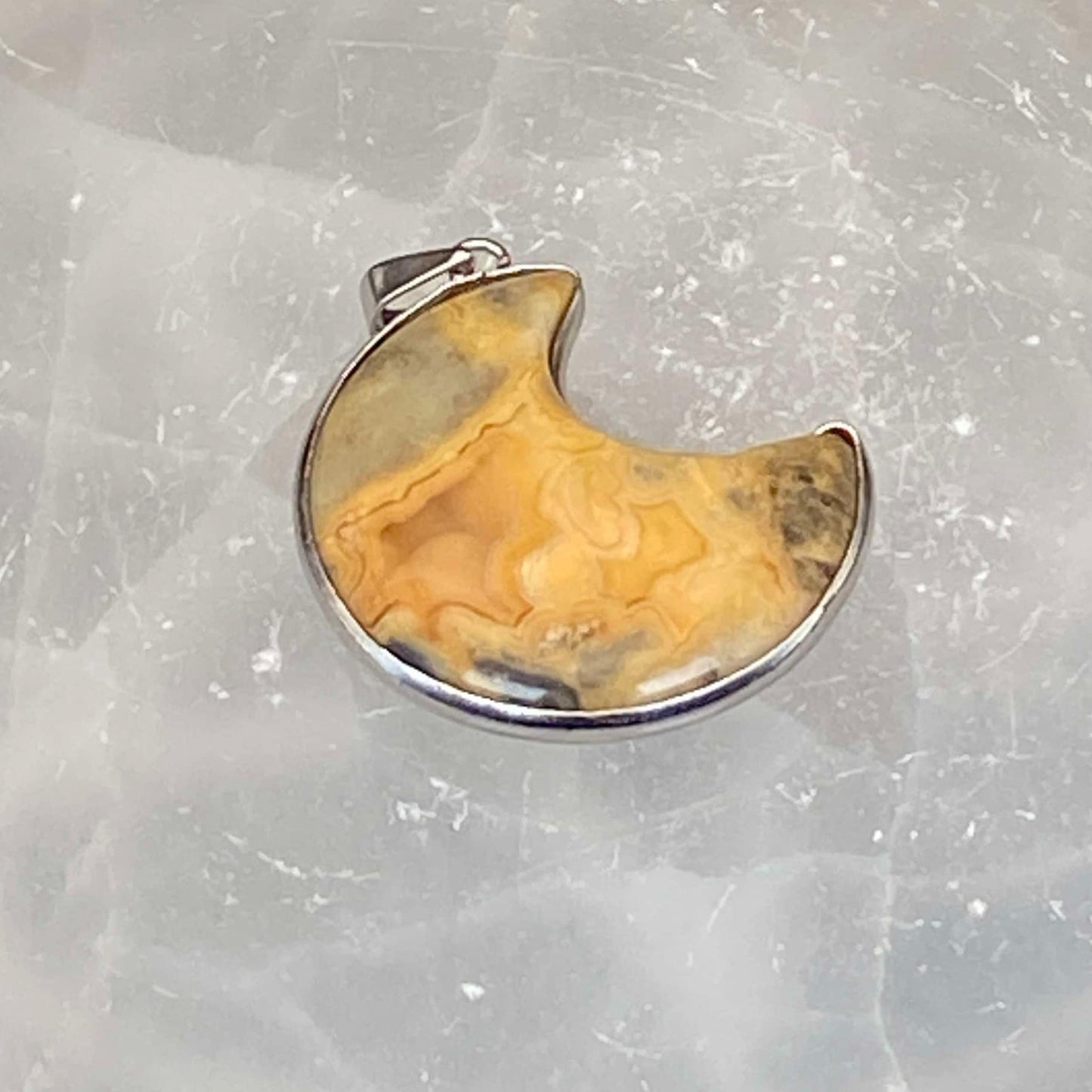 .925 Sterling Silver Crazy Lace Agate Moon Pendant #2