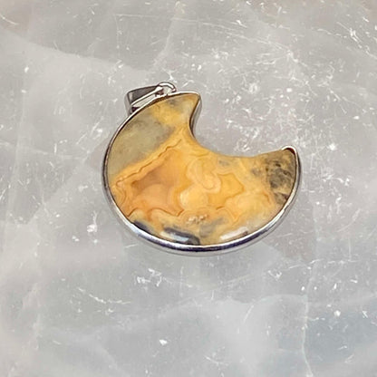 .925 Sterling Silver Crazy Lace Agate Moon Pendant #2