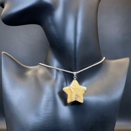 .925 Sterling Silver Crazy Lace Agate Star Pendant