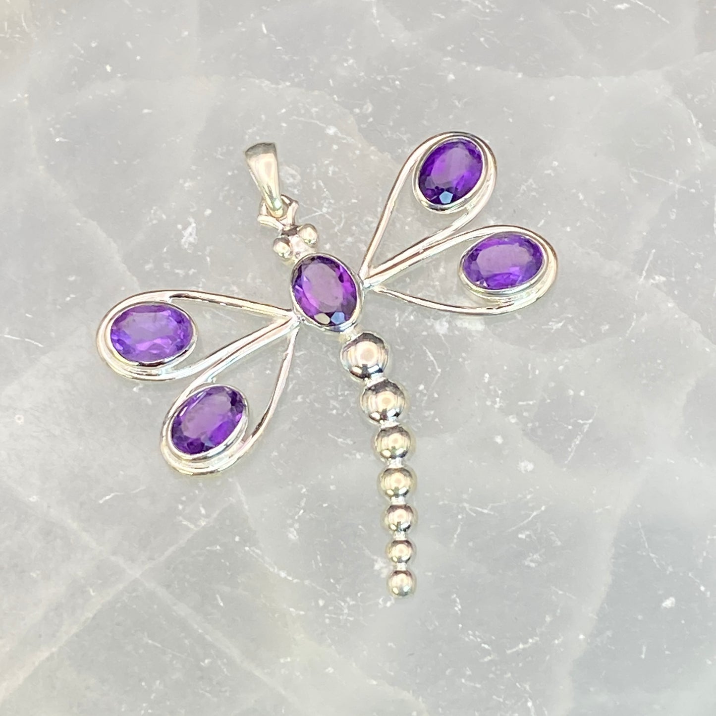 .925 Sterling Silver Amethyst Dragonfly Pendant #2