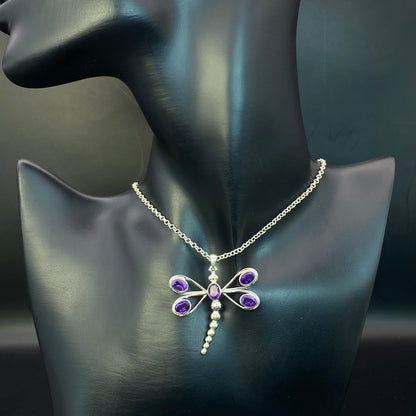 .925 Sterling Silver Amethyst Dragonfly Pendant #2