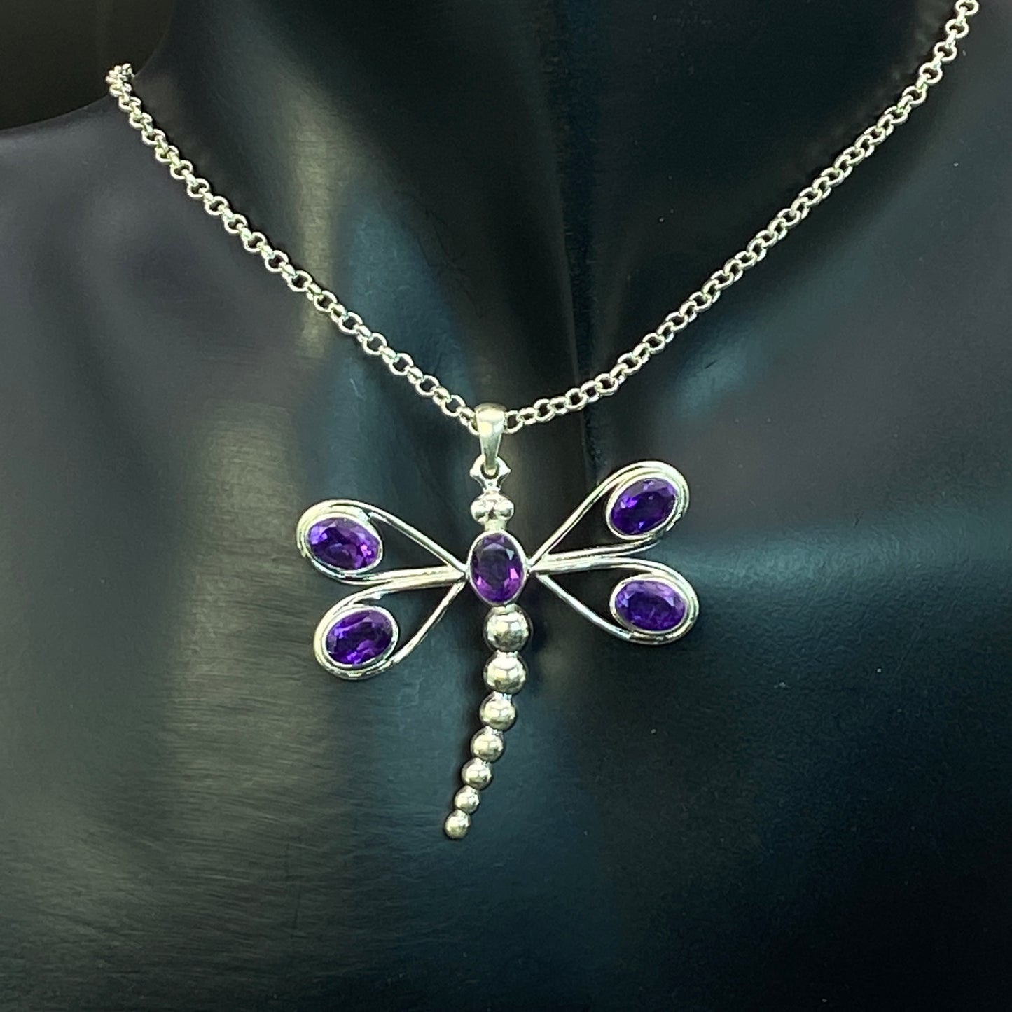 .925 Sterling Silver Amethyst Dragonfly Pendant #2