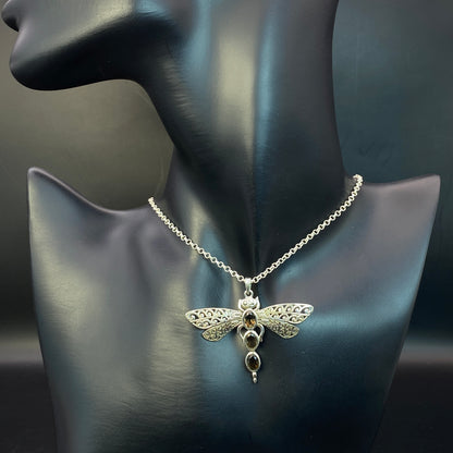 .925 Sterling Silver Smokey Quartz Dragonfly Pendant