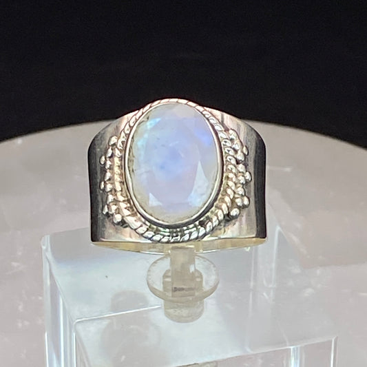 .925 Sterling Silver Rainbow Moonstone Ring - Size 10