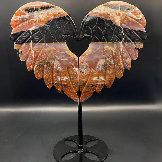 Indian Agate Heart Angel Wings on Stand - LARGE