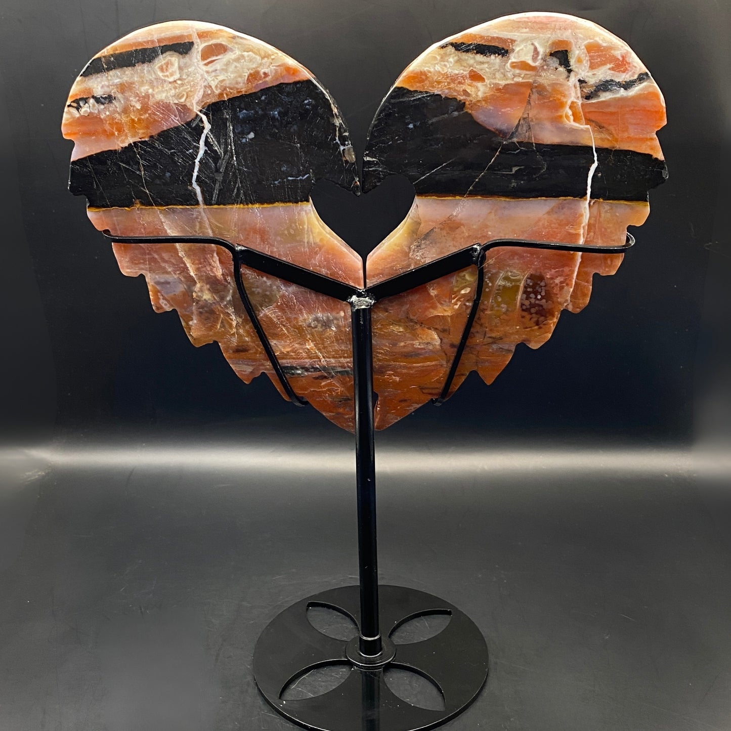 Indian Agate Heart Angel Wings on Stand - LARGE