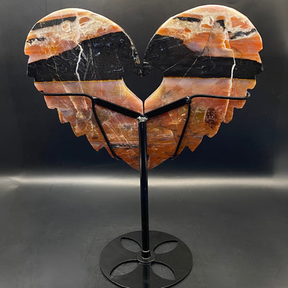 Indian Agate Heart Angel Wings on Stand - LARGE