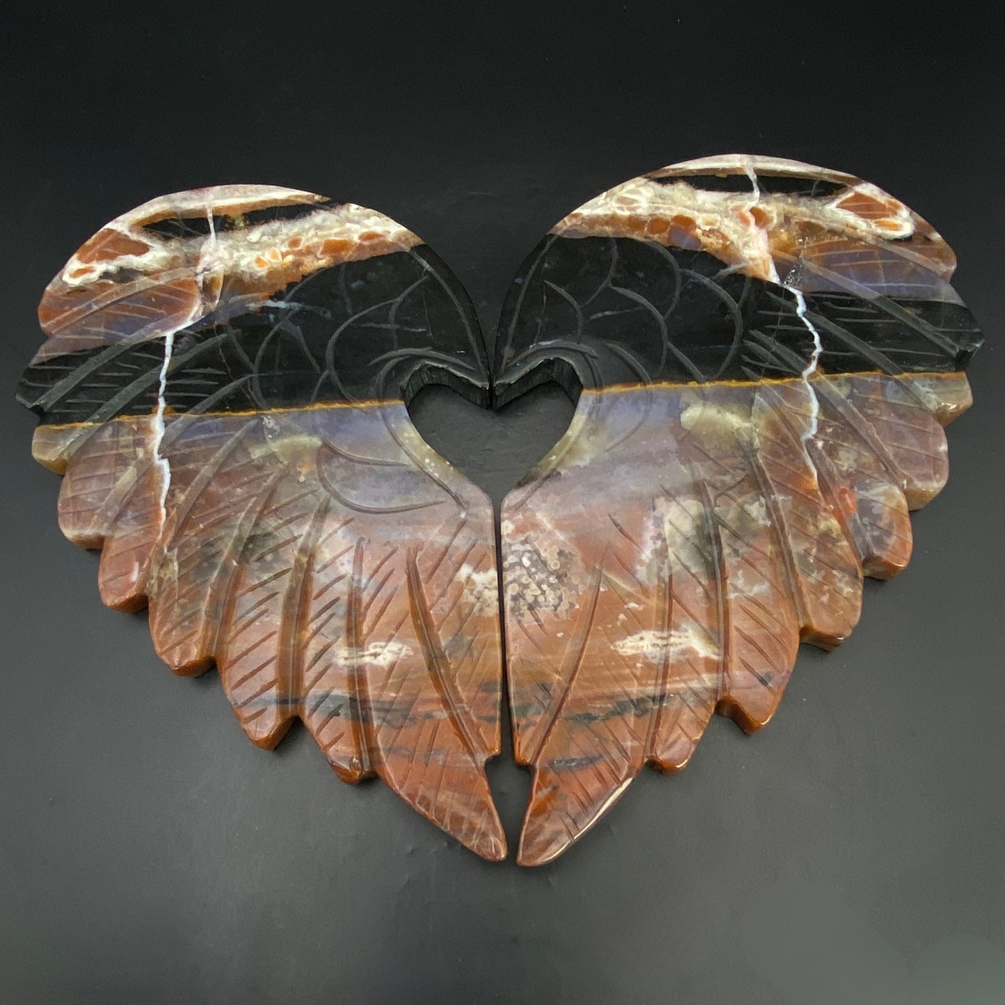 Indian Agate Heart Angel Wings on Stand - LARGE