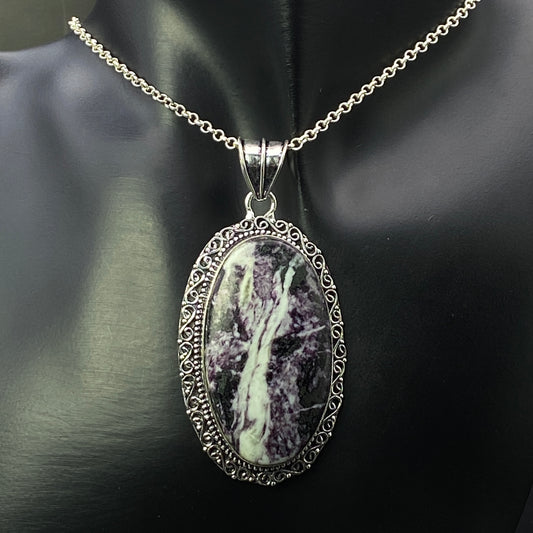 .925 Sterling Silver Kammererite Oval Pendant - Large