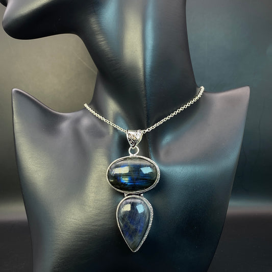 .925 Sterling Silver Labradorite Pendant - HUGE!