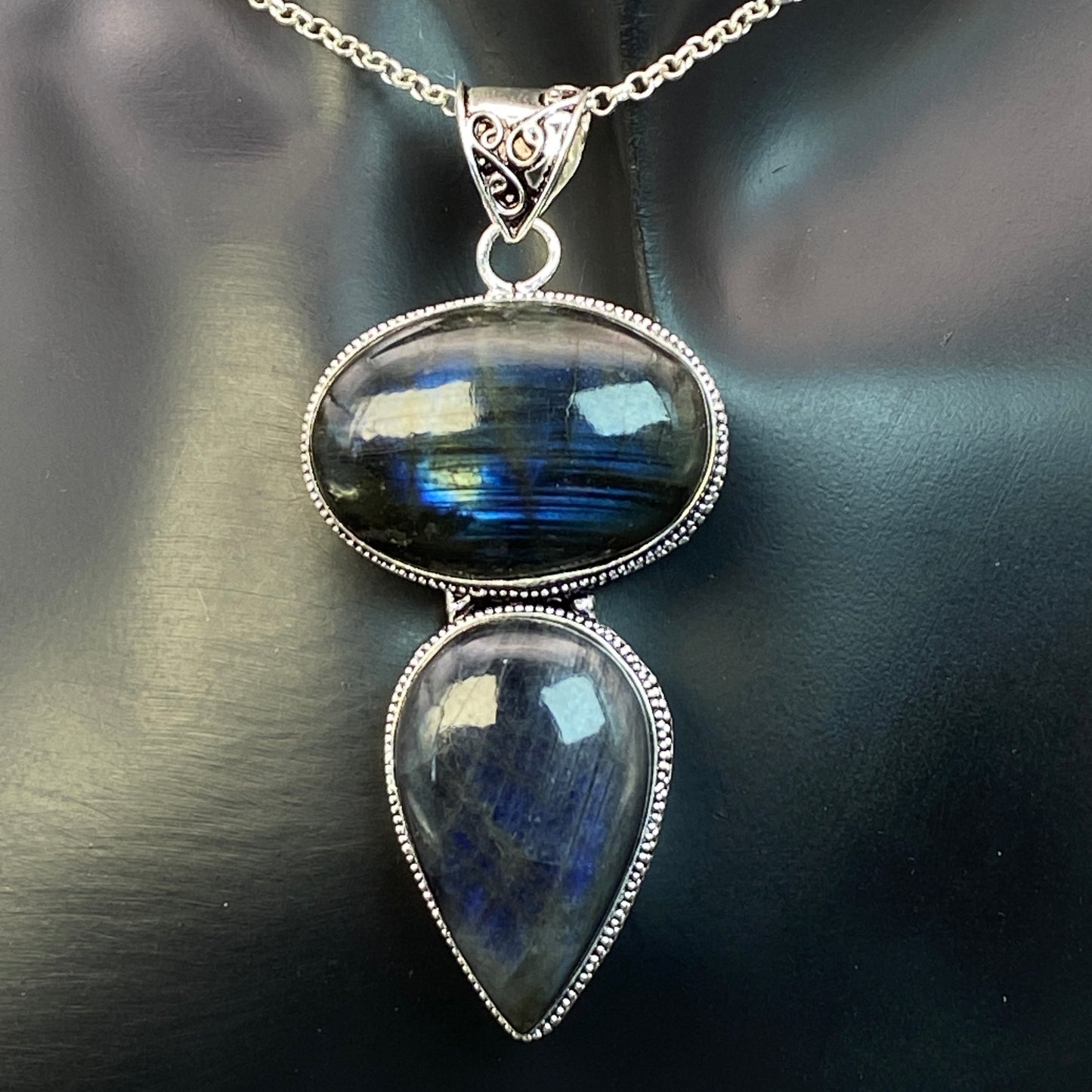 .925 Sterling Silver Labradorite Pendant - HUGE!