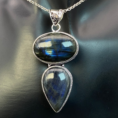 .925 Sterling Silver Labradorite Pendant - HUGE!