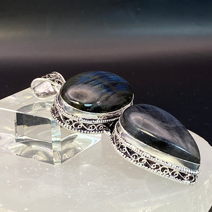 .925 Sterling Silver Labradorite Pendant - HUGE!
