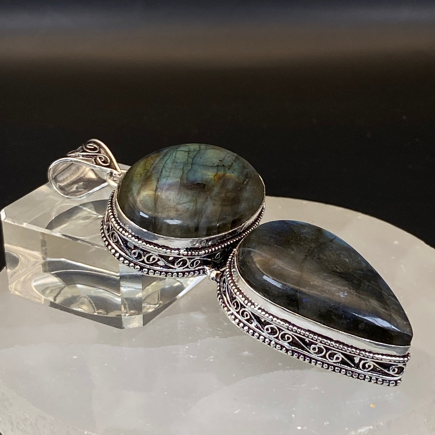 .925 Sterling Silver Labradorite Pendant - HUGE!