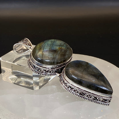 .925 Sterling Silver Labradorite Pendant - HUGE!