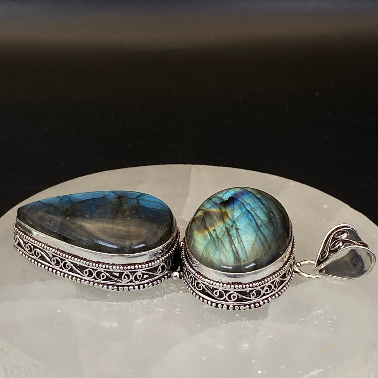 .925 Sterling Silver Labradorite Pendant - HUGE!